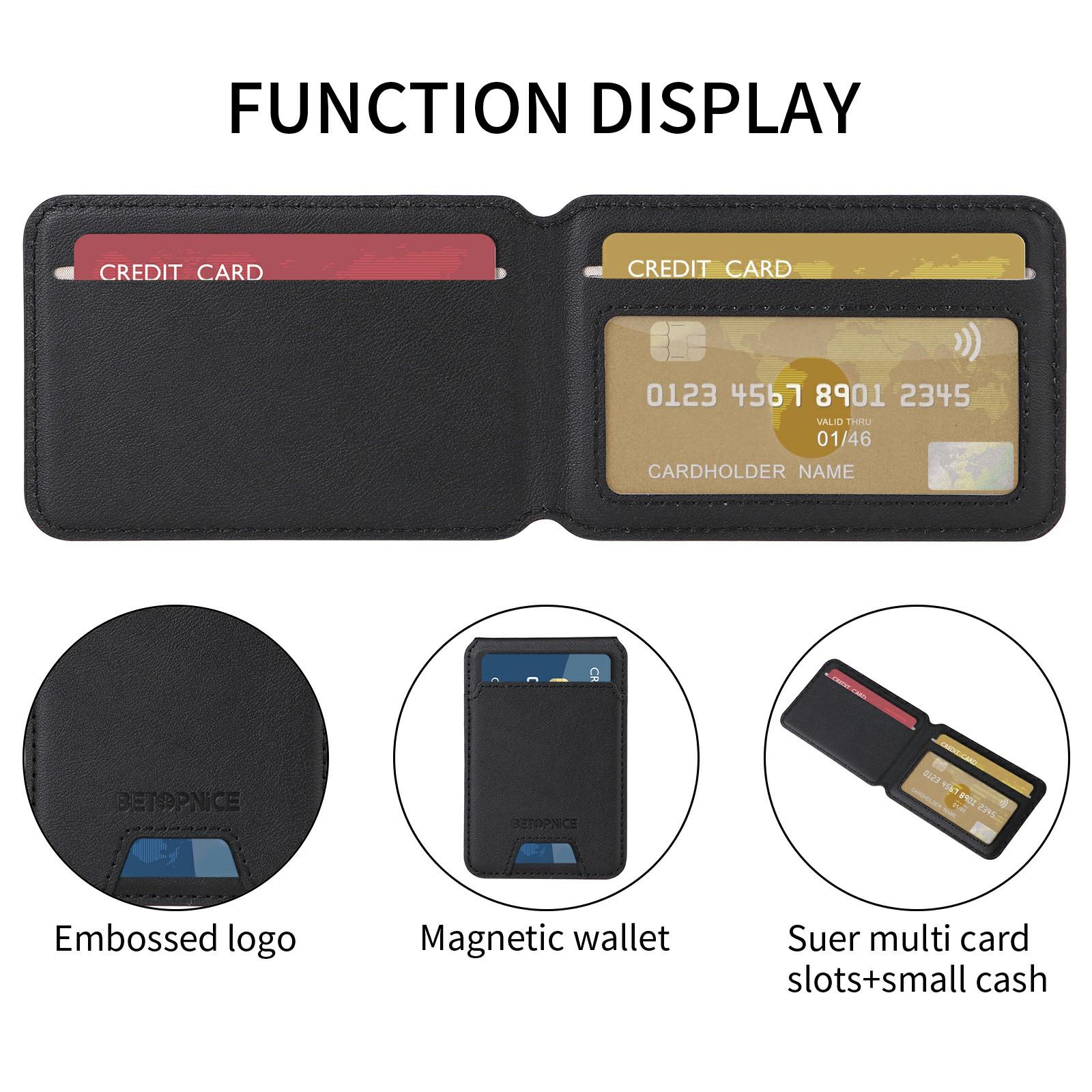 

For iPhone 15 Magnetic Case BETOPNICE RFID Blocking Leather Phone Back Cover with Detachable Card Bag Black
