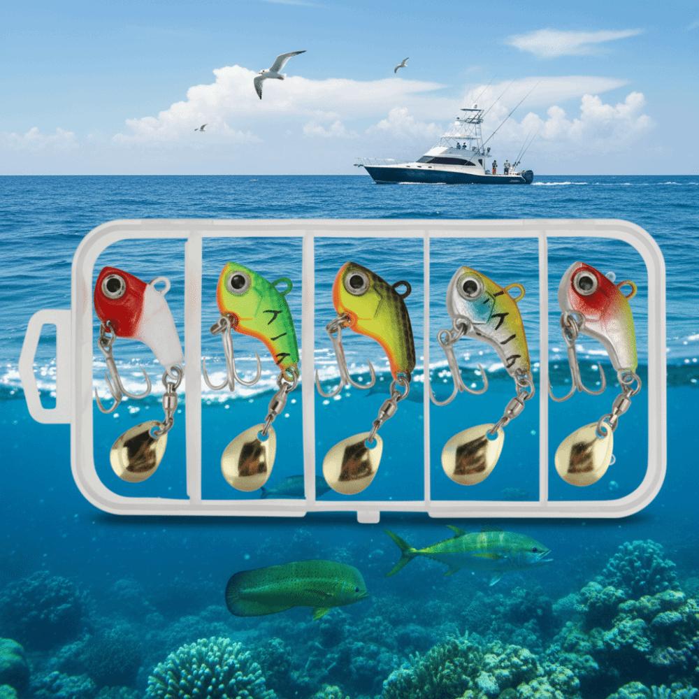5pcs Vibration Bait Artificial Fishing Bait Rotating Glitter Fishing Lures Hooks Fishing Tool