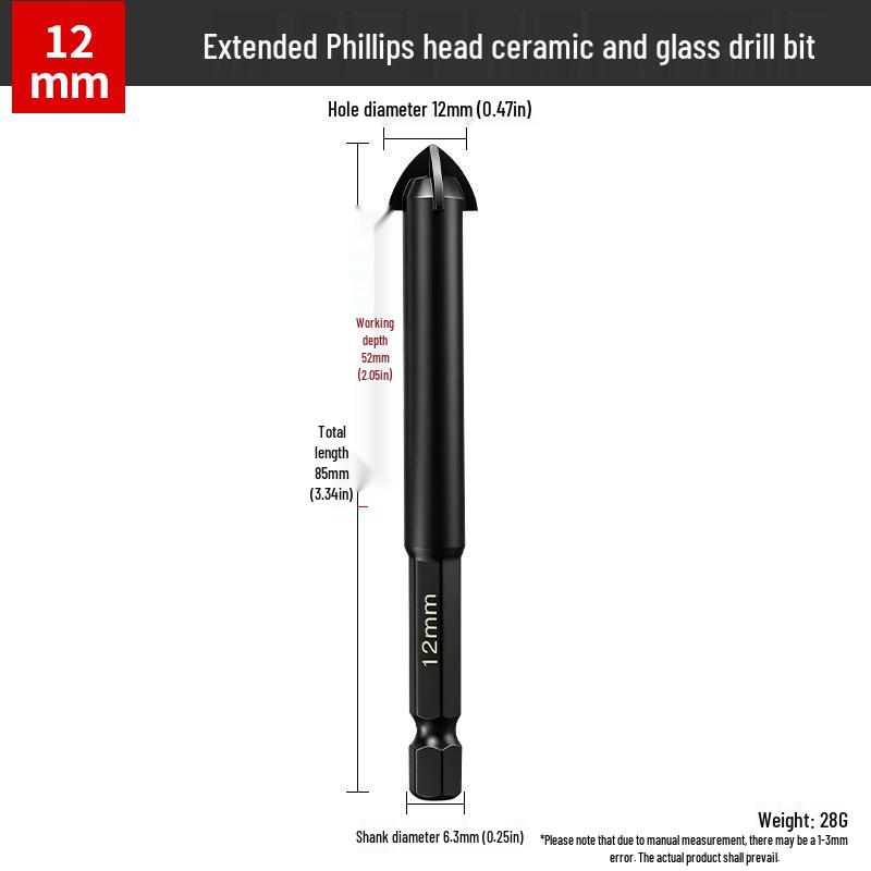Hex Shank Spiral Flute Drill Bit for Ceramic, Glass, and Tile