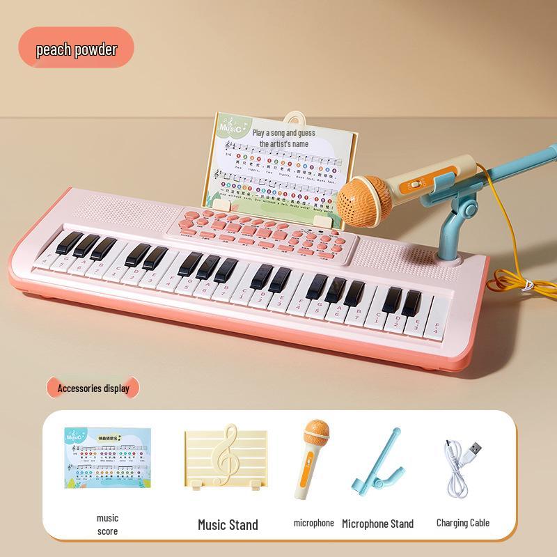 37-Key Electronic Keyboard with Microphone - Beginner Piano for Kids, USB Charging