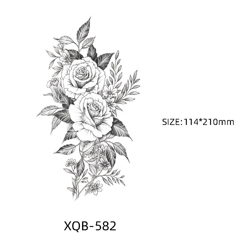 Waterproof Black & White Sketch Flower Half Sleeve Tattoo Stickers