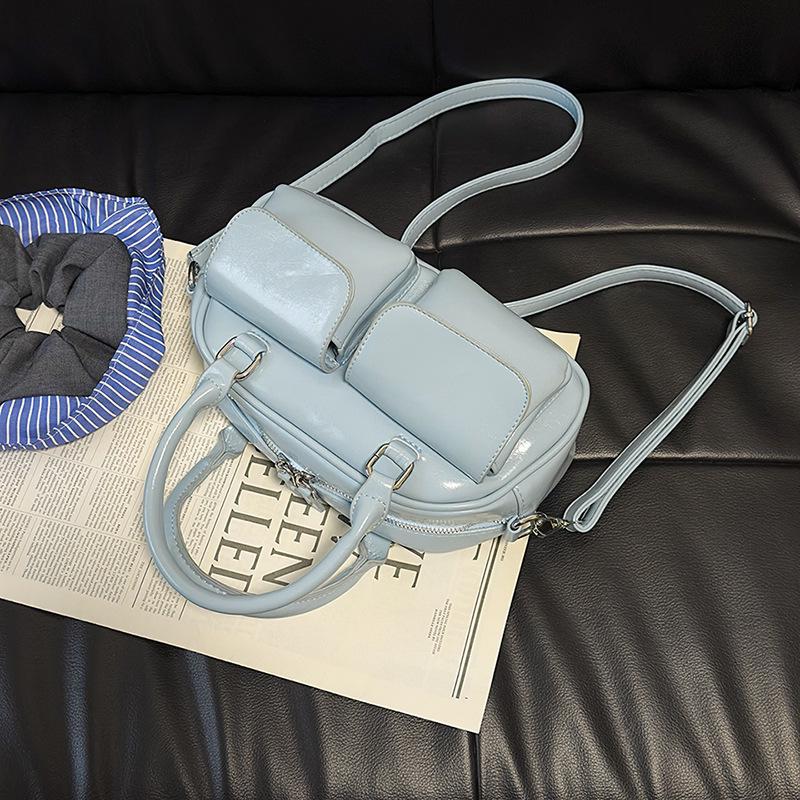 

Autumn 2025 Stylish Underarm Handbag - Double Pocket Shiny Shoulder Bag 24x8x14 cm синий