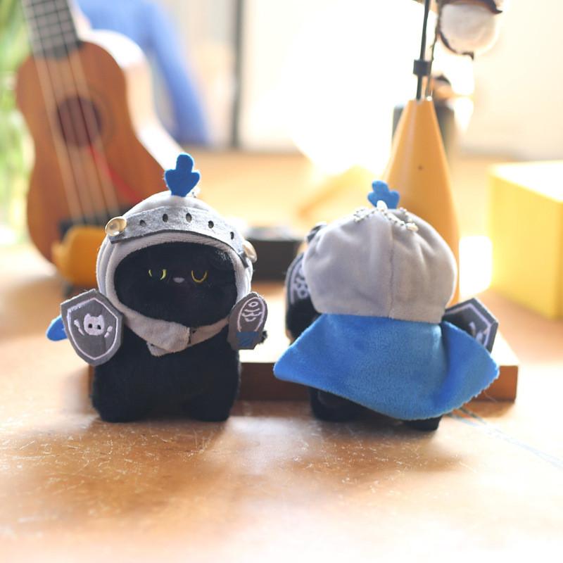 Entzückende Plüsch Schwarze Katze Ritter Schlüsselanhänger Puppe Weiches Spielzeug Mit Niedlichem Zubehör Für Taschen