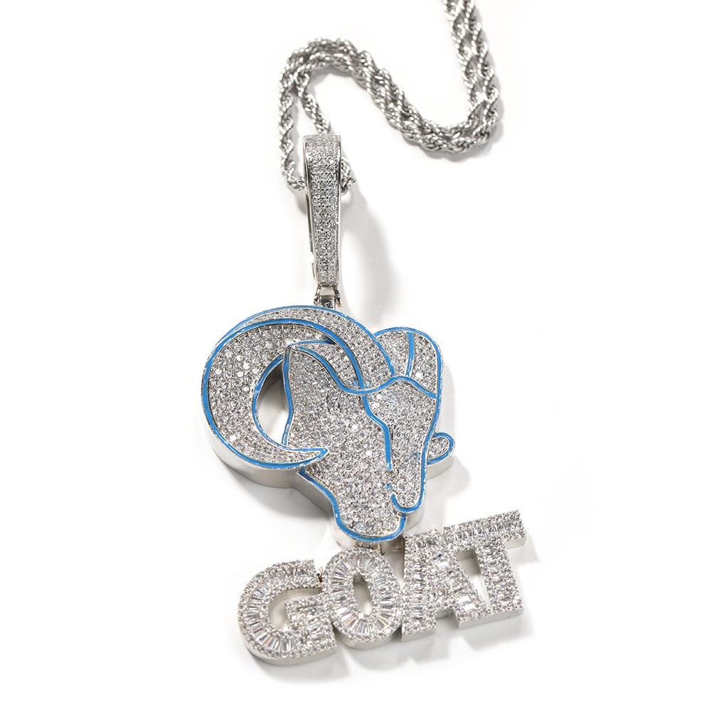 Goat Animal Niche Design Pendant Men's Hip Hop Necklace Copper Copper Inlaid Zircon Necklace