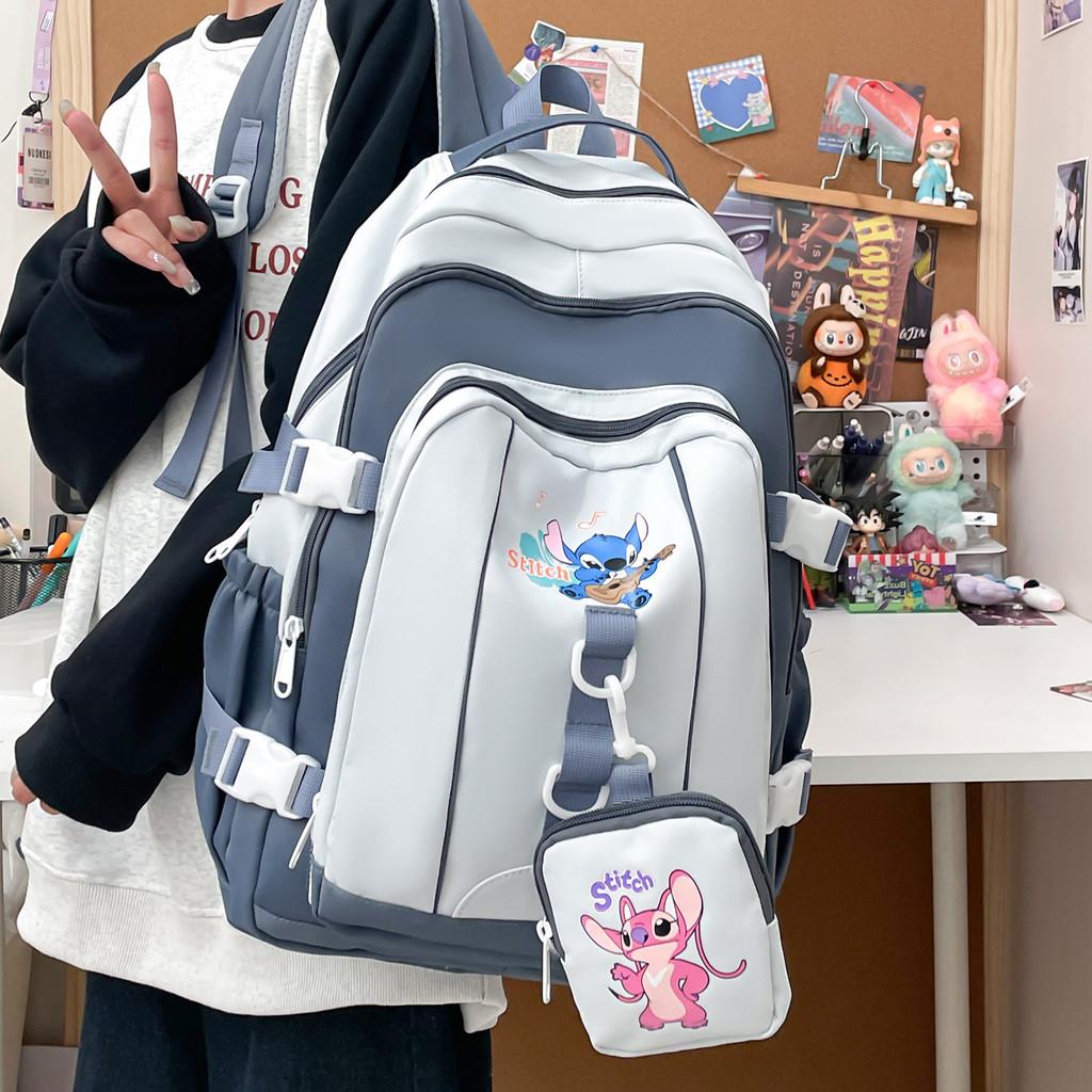 Stitch Pattern Angel School Backpack Anime Design Schoolbag Large Bag Capacity