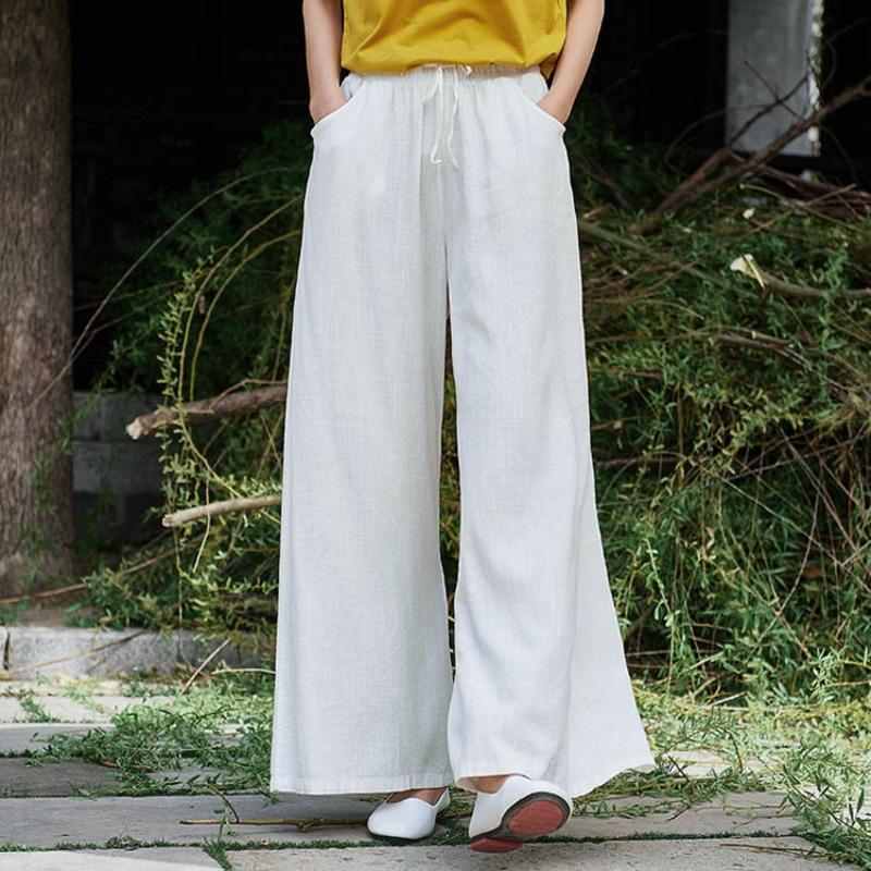 Baumwoll-Leinen Schnürhose Damen Retro Locker Damenhose Weite Hosen