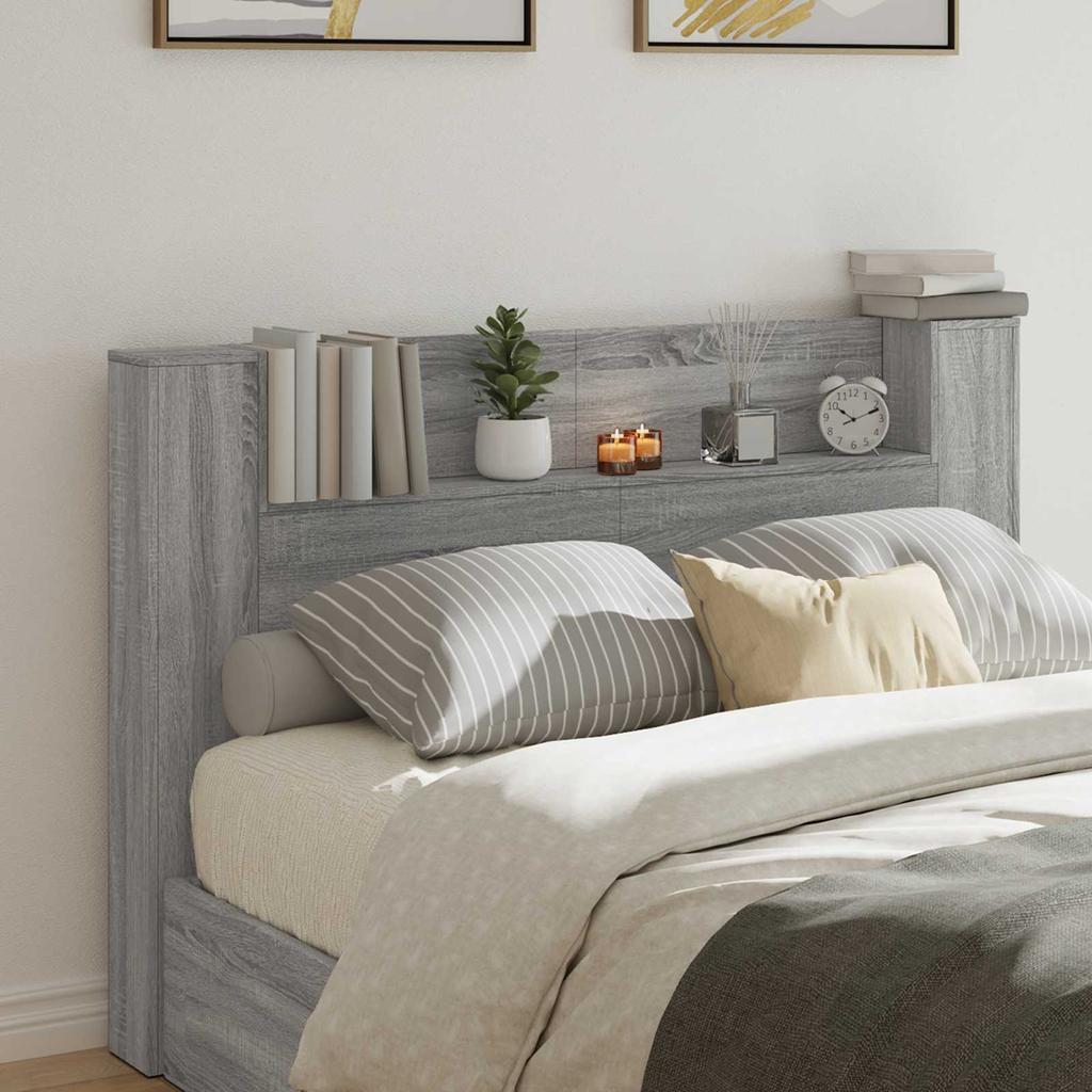 Headboard Cabinet with LED Lighting Grey Sonoma 160 x 16.5 x 103.5 cm
