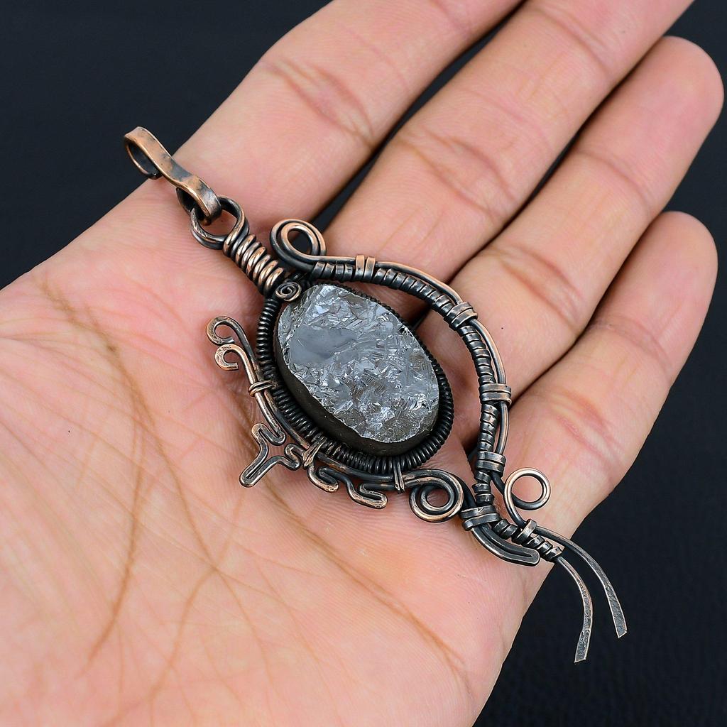 Schungit-Edelstein, handgefertigt, aus reinem Kupferdraht umwickelter Anhänger, Schmuck für den Memorial Day