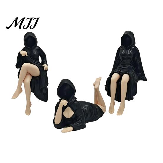 Decorative Seated Figurine Ghost Girl Hooded Sculpture, Ethereal Mysterious Statue, Gothic Whimsical Garden Ornament Queen Character Robe for
