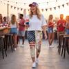 Damen Elastische Taille Capri-Leggings mit Sternenprint Dehnbar Schlanke Passform Sieben Achtellänge Lässige Strandhose für den Sommer
