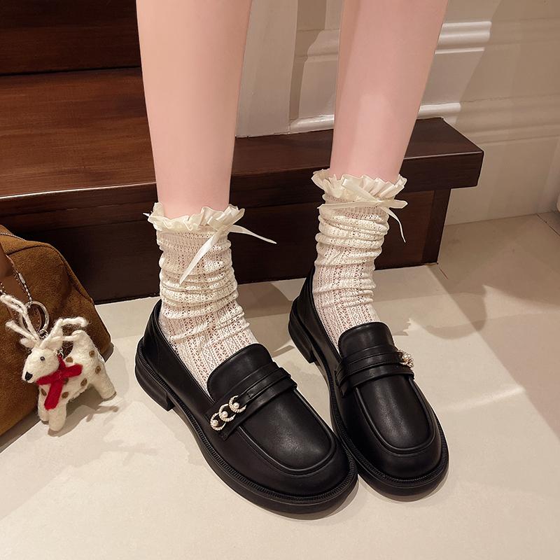 2024 Autumn New Style Skirt Soft Surface Gentle Wind Shallow Mouth Small Leather Shoes French Thick Bottom Le Fu Shoes
