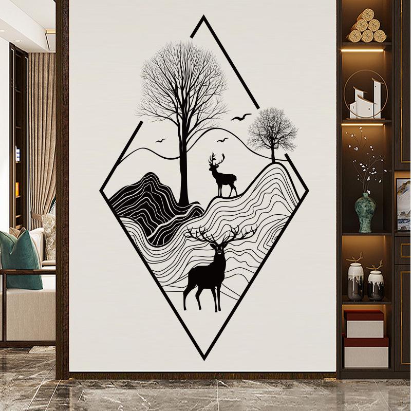 Nordic Style Ins Deer Door Stickers Home Decor Removable Hallway Stair Decoration Vinyl Mural Decals