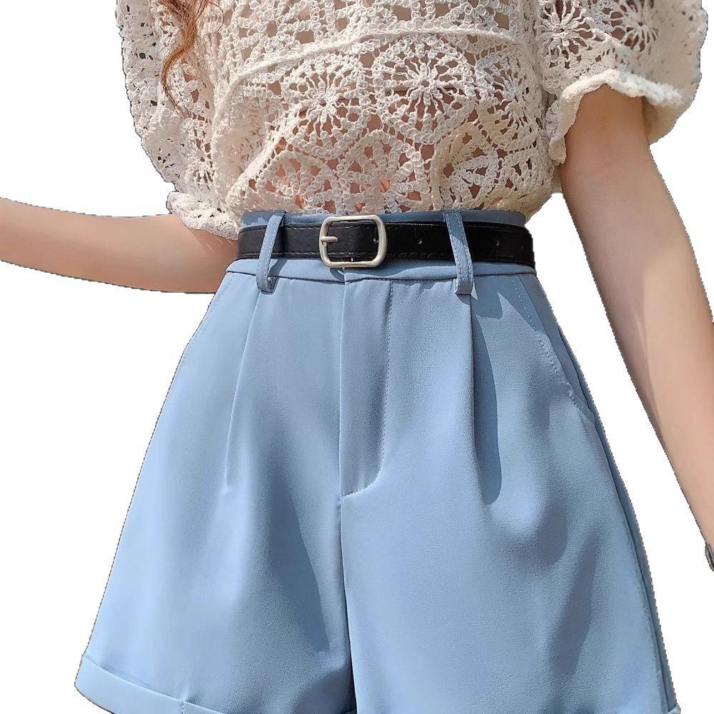 Summer 2025 Women's High Waist Pleated A-line Wide Leg Suit Shorts