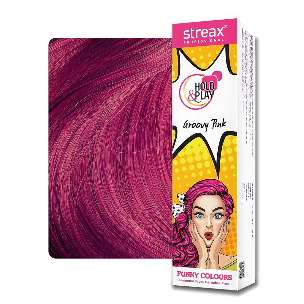 Streax Professional Groovy Pink Semi Permanent Hair Colour | Ammonia Free Vibrant Funky Hair Dye For Bold Stylish Looks, 100g Pack