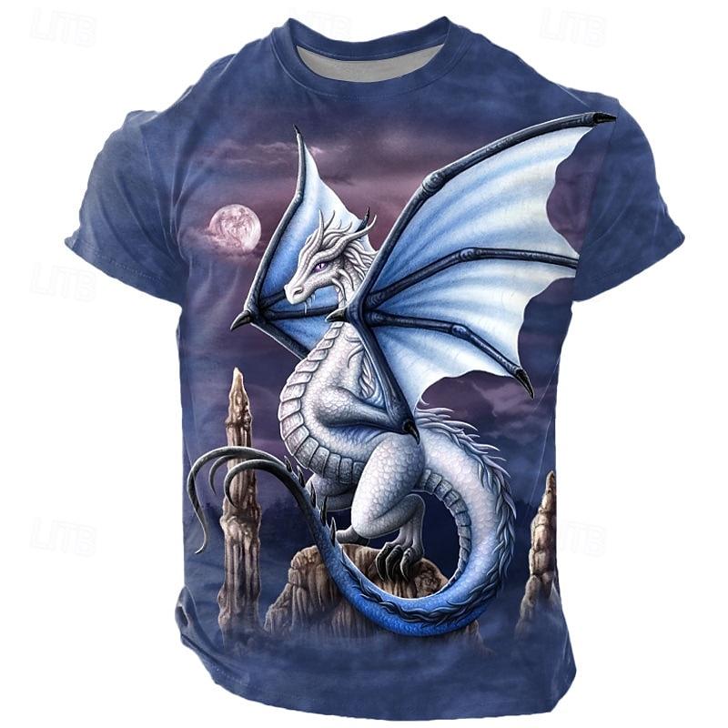 Camiseta Masculina Unissex com Estampas Gráficas de Dragão Manga Curta Camiseta 3D Gola Redonda Moda Designer Básica