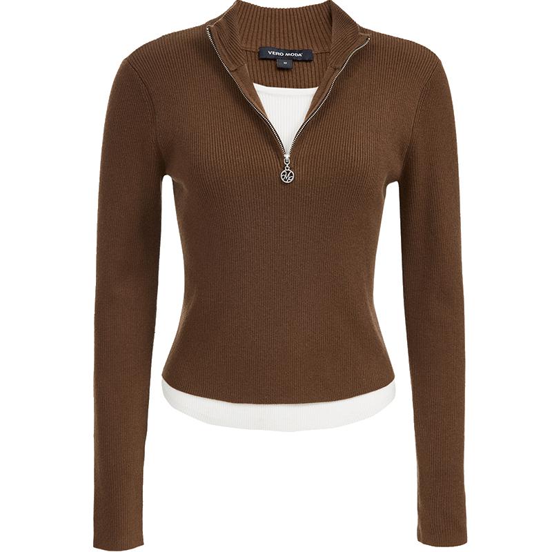 

VEROMODA Women s Wool Blend Contrast Zipper Knit Top S