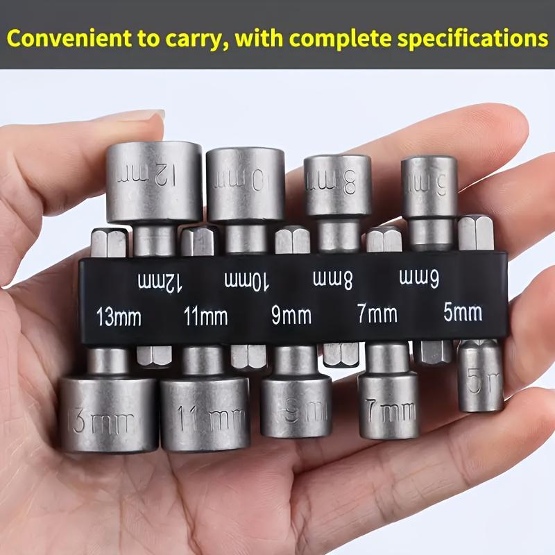 9pcs Wind Batch Sockets, Heat Treatment, 6.35mm Hexagonal Side-by-side, 5-13mm Caliber