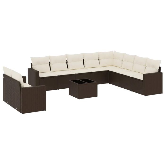 VidaXL Salon de Jardin avec Coussins 11 pcs, Canapés de Terrasse, Ensemble de Meubles de Patio, Mobilier d'Extérieur, Marron 3251520