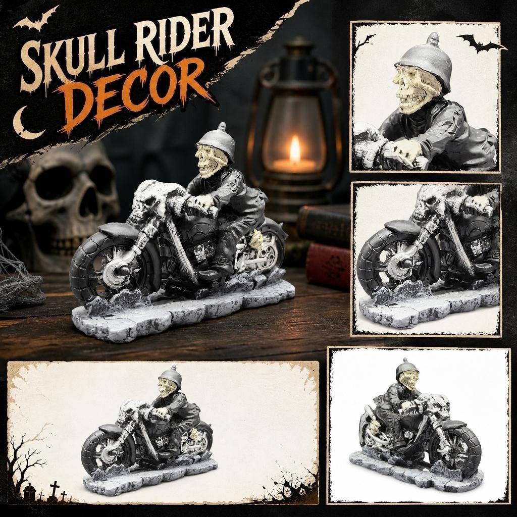Creative Skull Motorcycle Figurine Halloween Party Desktop Ornament Decorative Craft Sculpture for Home Office Table Display