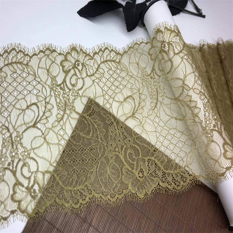 1.5m x 17.5cm Metallic Yellow Green Chantilly Lace, Non-stretch French Eyelash Lace Trim for Sewing, Lingerie, Dress, Garment, Crafting