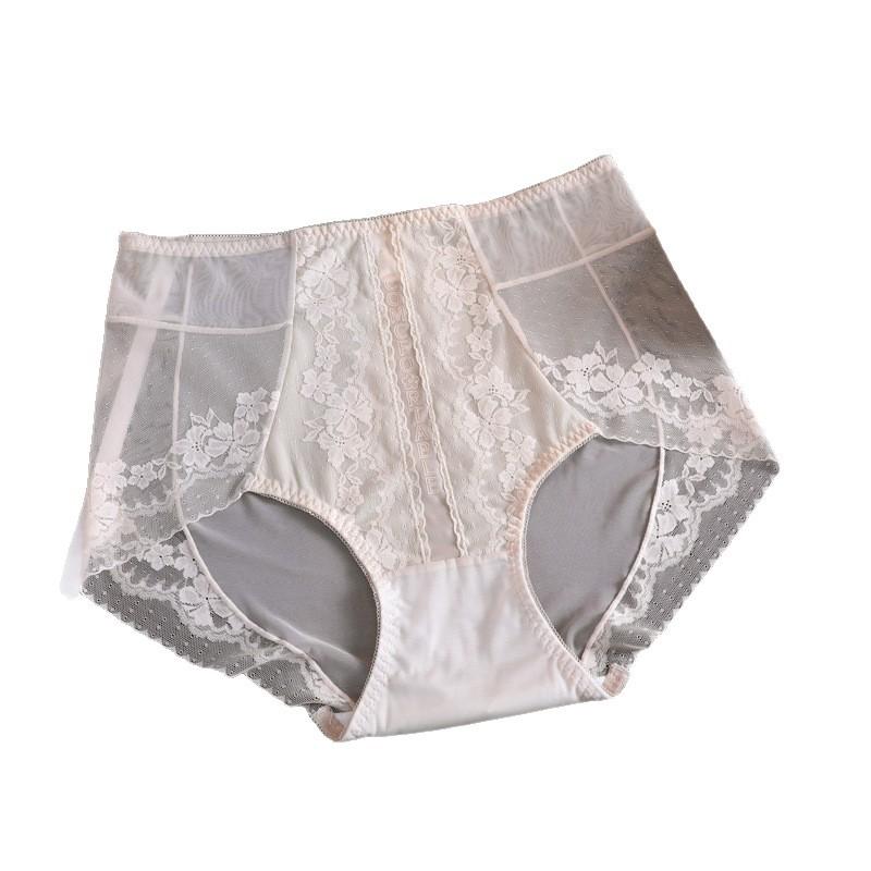 Women's Summer New Chinese Light Luxury Sexy Satin Soft Lace Traceless Breathable Mid Waist Panties