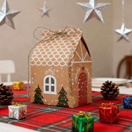 24 Pcs Christmas Cottage Gift Box 3D Pop Up House Shaped Gift Box Paper Treat Box for Holiday Party Favors Cookie Candy Packaging
