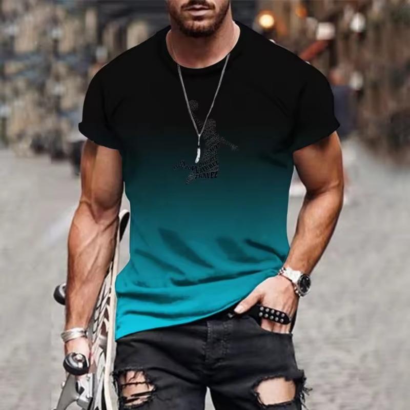 Casual Daily 3D Men's Gradient T-Shirt Fashion Print Trendy Harajuku Streetwear Men's Large Size Round Neck Comfortable Top