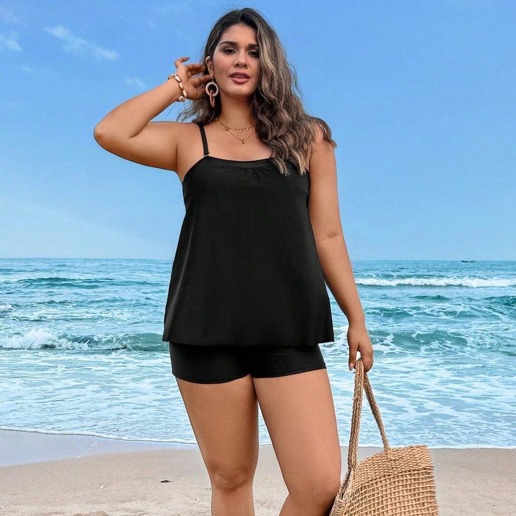 New split large size swimsuit European beautiful women vest conservative two-piece tankini swimsuit