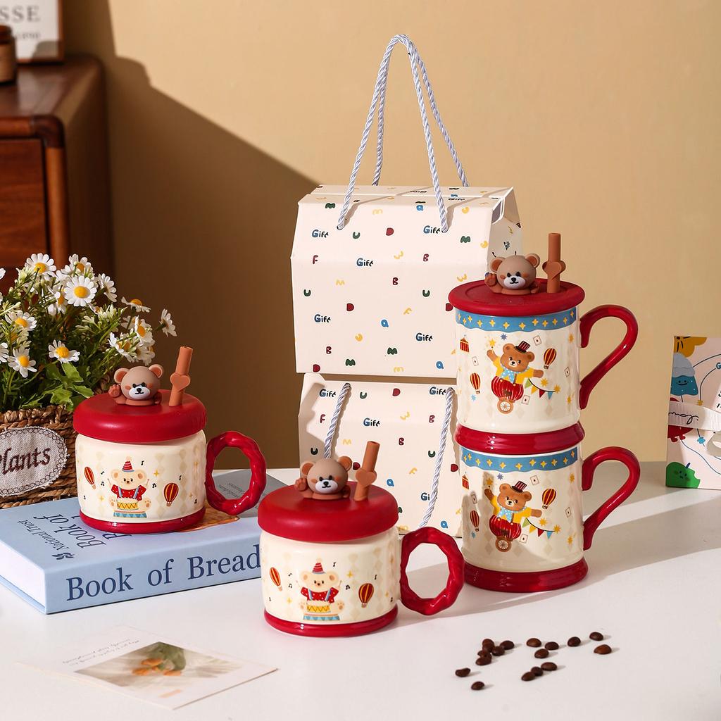 Circus Coffee Ceramic Large Capacity Cup Water Cup Mug with Lid with Spoon Drinking Water Cup Birthday Gift