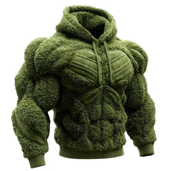 Men Muscle Hoodie Flannel Hooded Sweatshirt with Kangaroo Pocket Hunky Funny Pullover for Christmas Costume Street Wear Party