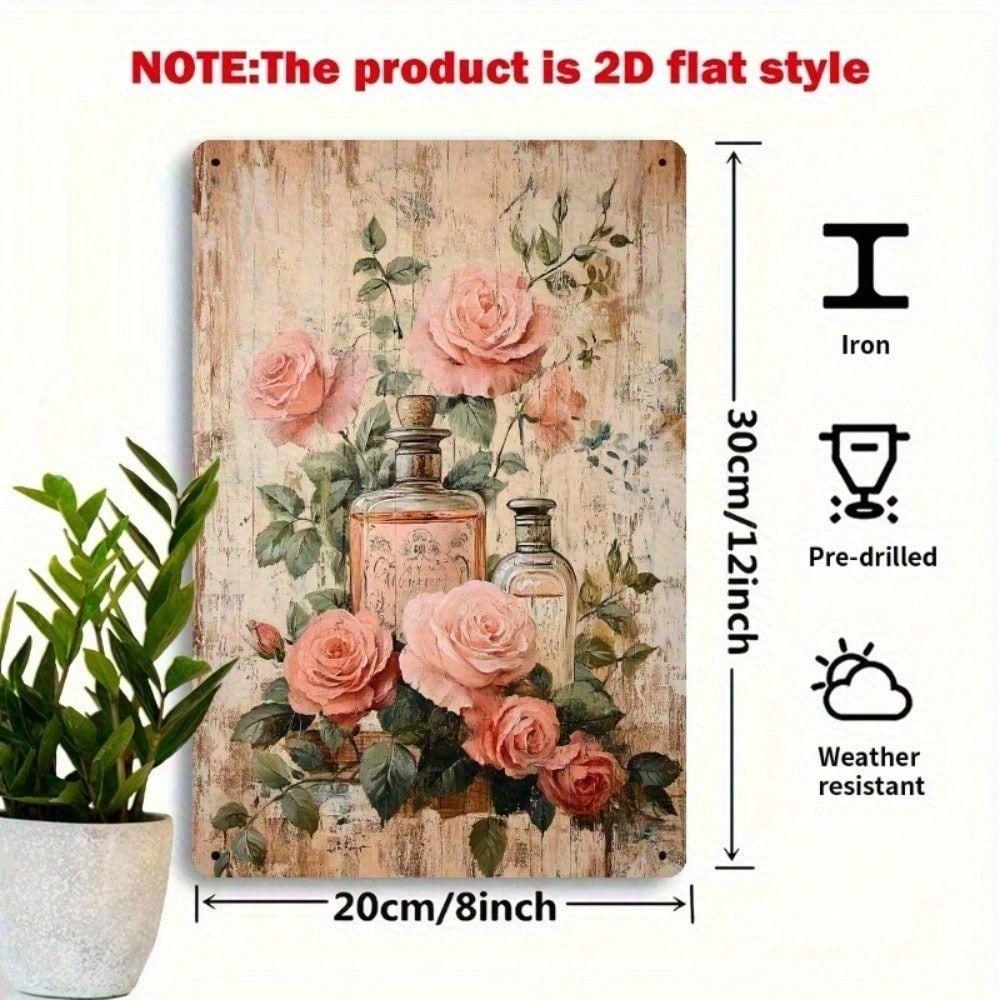 Vintage Metal Wall Art Perfume Bottles Roses Home Decor