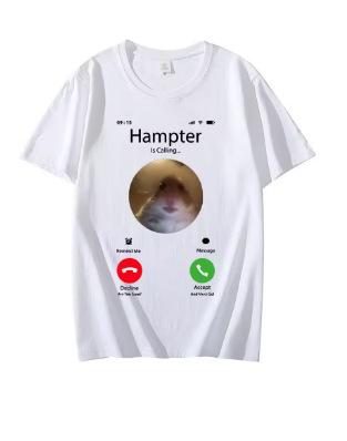 Dank Meme Hamster Staring Front-facing Camera Hamp Calling T-Shirt Fashion Short Sleeve T-Shirt Oversized Street