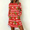 Women's Casual Dress Christmas Print Neck Long Sleeve Festive Holiday Outfit