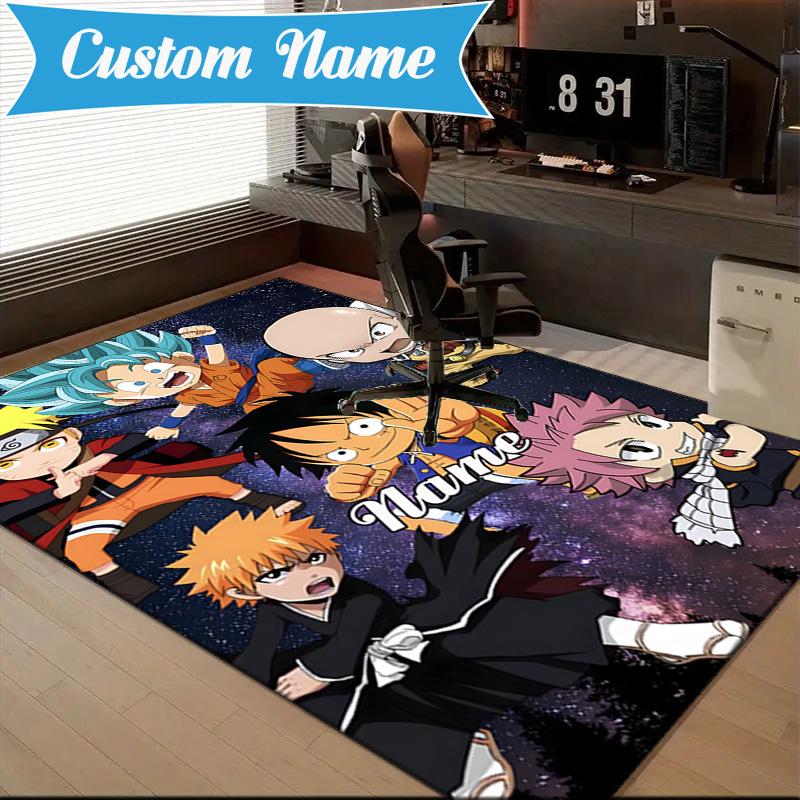 Custom Name Anime Characters Dragon Rug Game Carpet, Floor Mat for Bedroom Living Room Entryway Rug, Home Decor Idea Gift for Christmas birthday