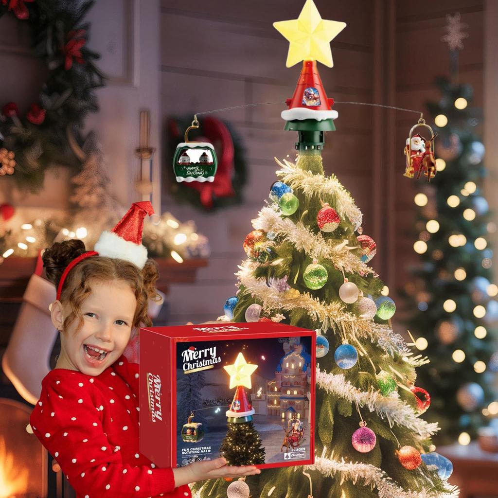 Kerst Xmas Muziek Oplichtende Ster Boomtopper Met Draaibare Decoratie, Schakelbare Muziek, 6,56ft Stroomkabel, Kerstboomversieringen Decoraties Decor