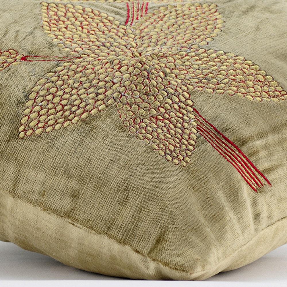 The HomeCentric Pillow Covers Sage Green Throw Pillow Cover Sage Green Zardozi Flower Ethnic Floral Theme Pillow Cover Velvet Easter - Enlightenment