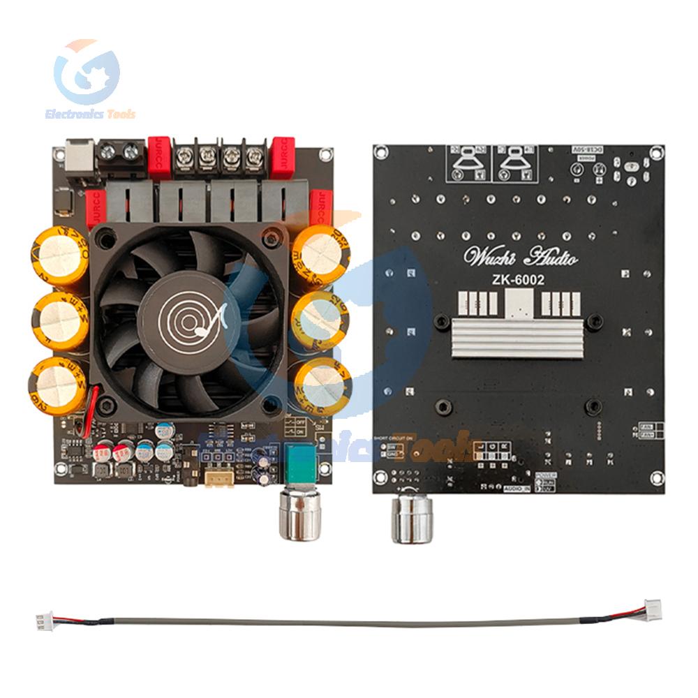 ZK-6002 1200W High Power HIFI Amplifier Board 2.0 Stereo TPA3255 Dual Channel Stereo Pure Post Amp Amplifier Chip DC 18-50V
