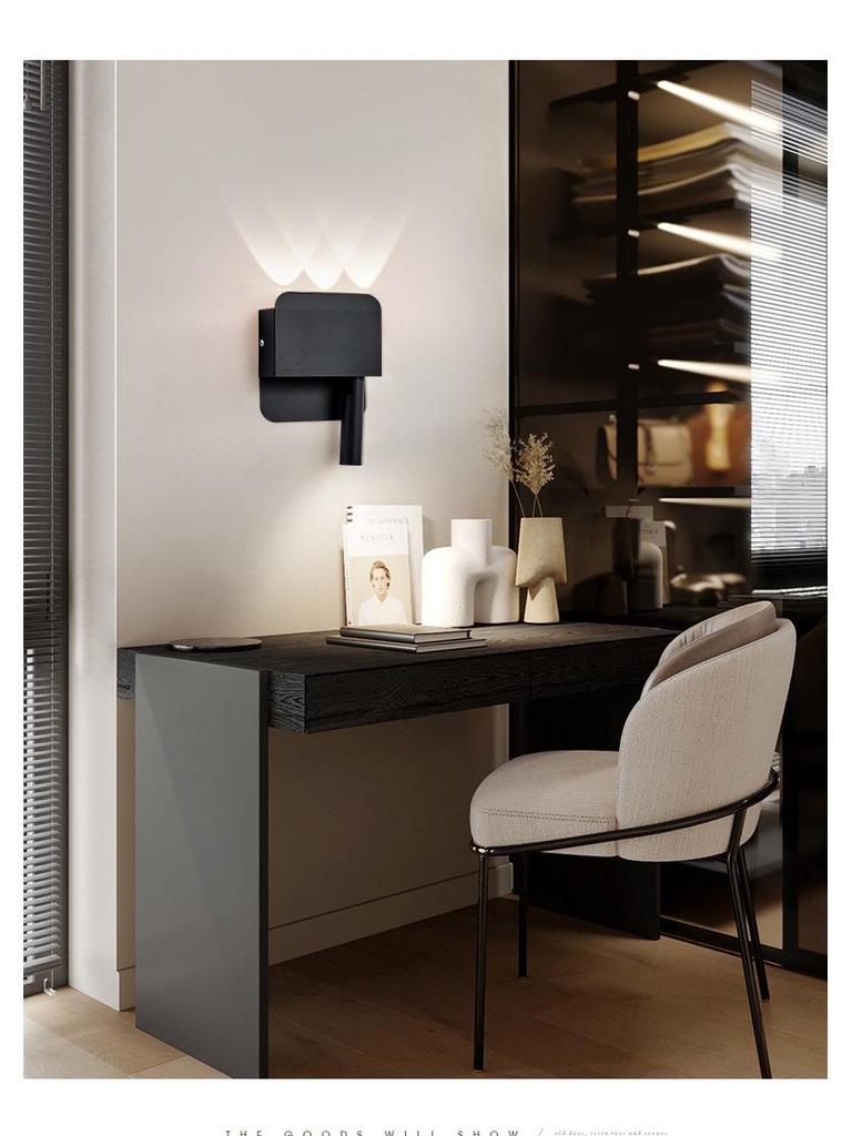 Modern Minimalist Indoor LED Wall Lamp with USB Reading Light for Bedroom or Living Room.