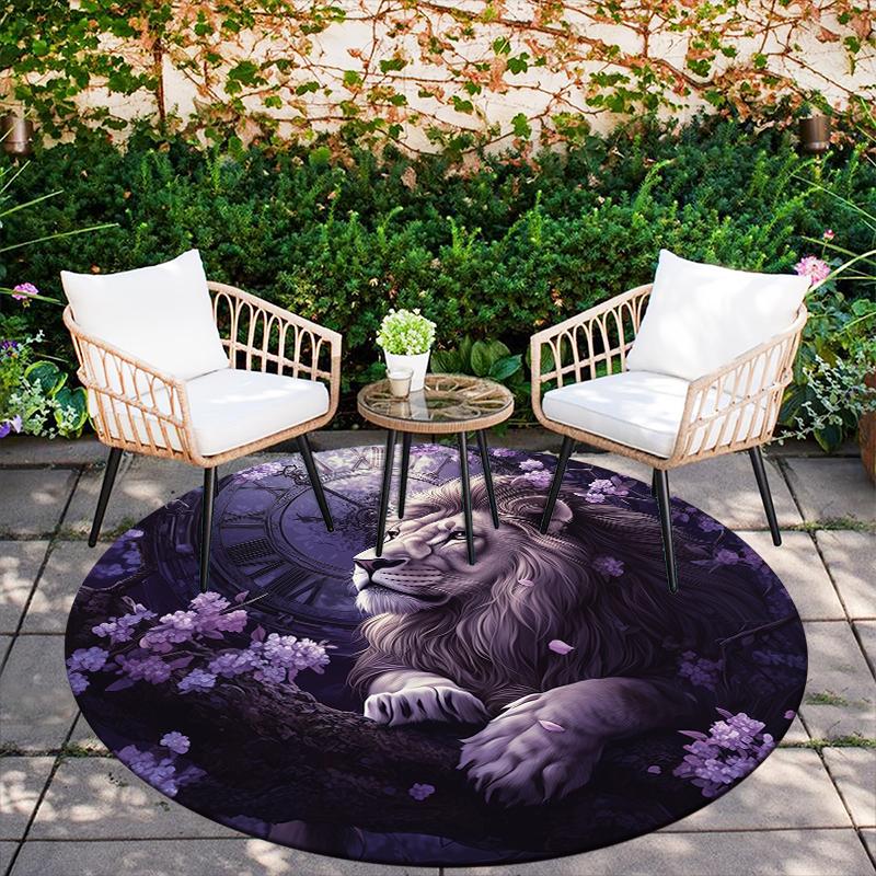 Lion Pattern Round rug,Carpet Rug for Living Room Bedroom Playroom ,Non-slip Floor Mat,Holiday Gifts and Birthday Gifts.