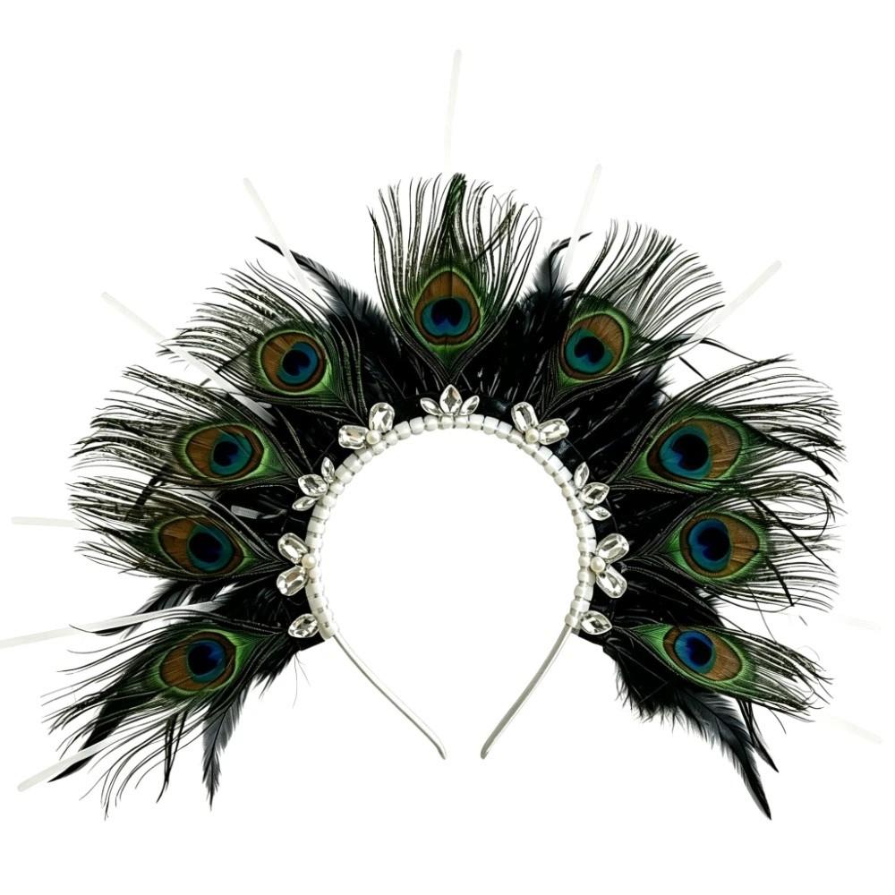 Retro Peacock Feather Headband Creative Hair Hoop Peacock Headwear  Party Hair Accessory
