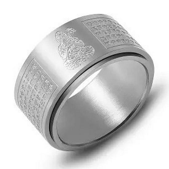 Rotating Titanium Steel Ten Thousand Words Amulet Ring: Eight Guardian Deities, Zodiac Birth Year, Heart Sutra for Men