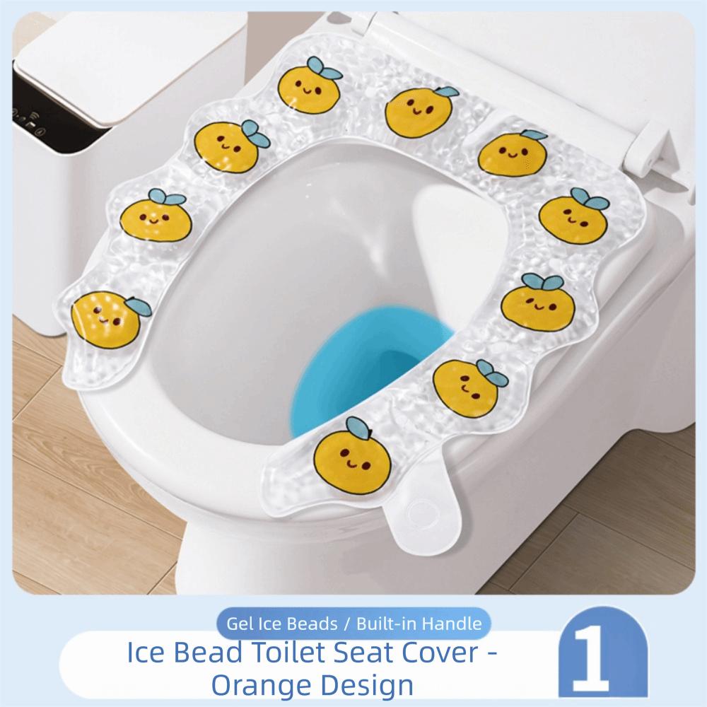 Condensed Ice Beads Cooling Toilet Mat Cartoon Print Cooling Toilet Seat Cushion  Bathroom Orange
