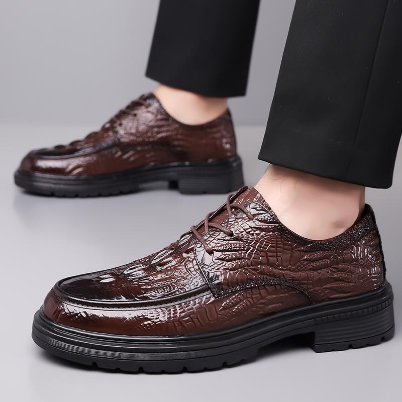 Fashion Brand Men's Top Layer Cowhide Leather Casual Shoes Fashionable Four Season Trendy Mens Oxford Shoes Business Office Formal Shoes