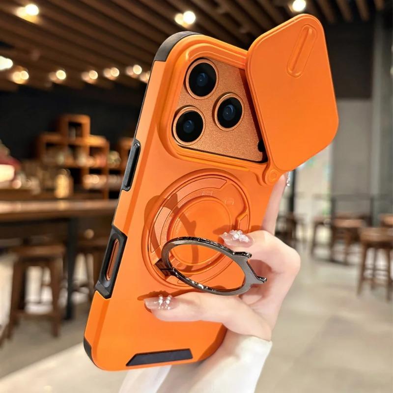 Armor Sliding Ring Holder For Magsasfe Phone Case For iPhone 17 Pro 15 16 14 13 12 11 Pro Max Shockproof Camera Protection Cover