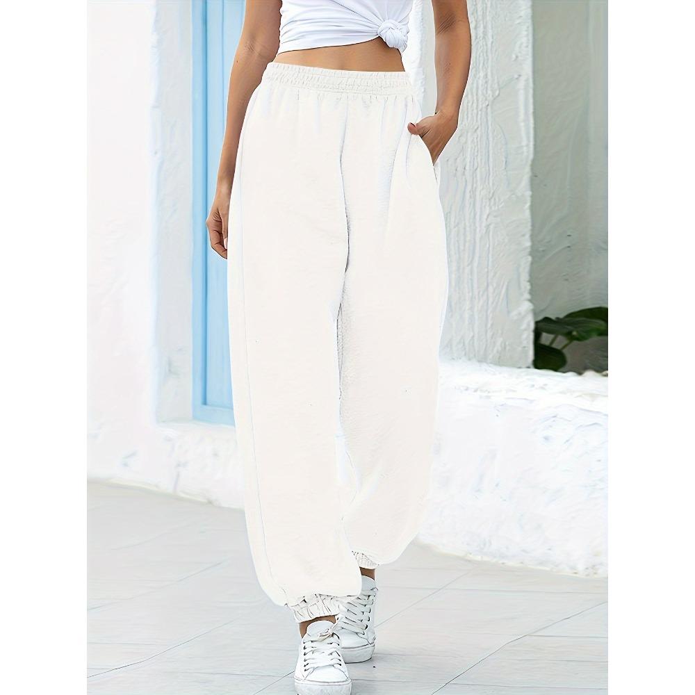 

Женские удобные спортивные брюки с высокой талией, повседневные брюки, однотонные модные эластичные брюки с высокой талией и широкими штанинами Nine Minute S белый