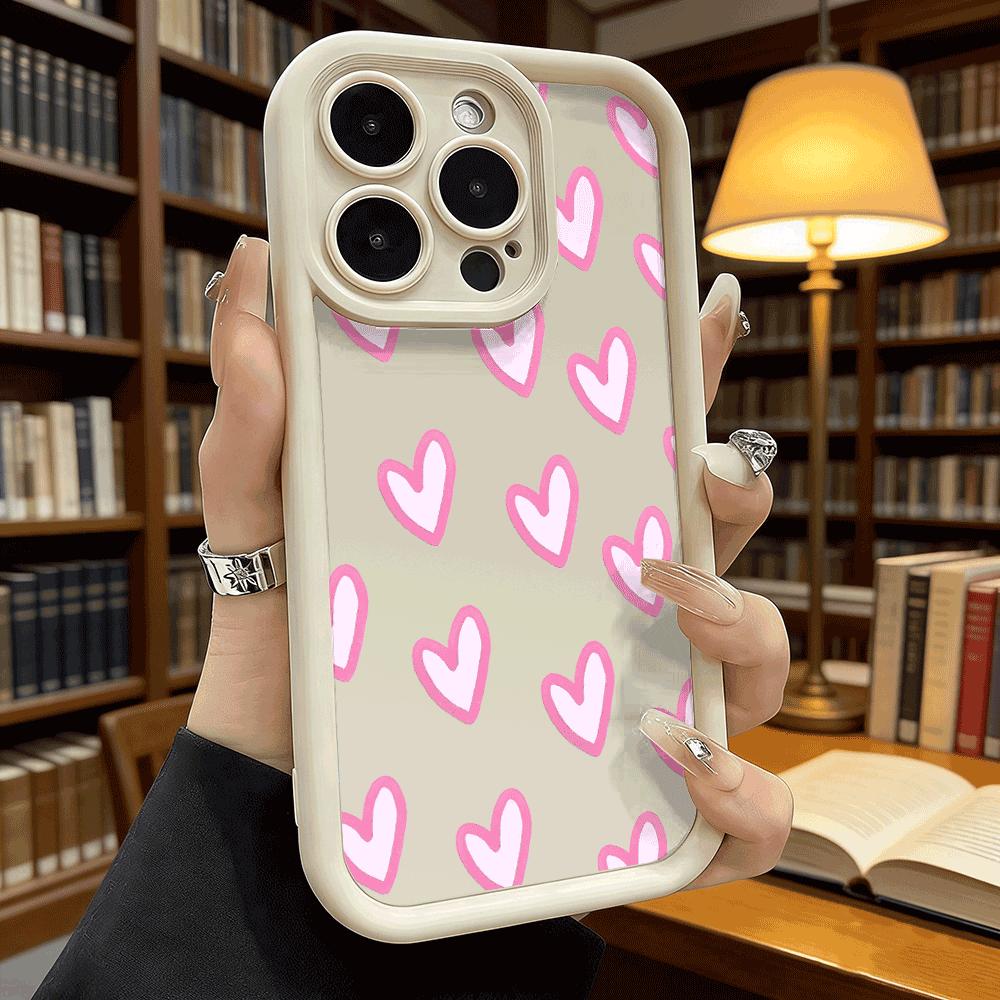 Pink Hearts Seamless Pattern Phone Case for iPhone 17 16 15 14 13 12 11 Pro Max Plus Anti Scratch, Gel Flexible Protective
