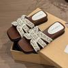 Xiaoxiang Slippers Female Summer Wear 2025 New Fairy Pearl Flat Bottom One-word Drag with Skirt Sandals