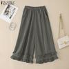 ZANZEA Womens Casual Loose Summer Wide Leg Cropped Pants
