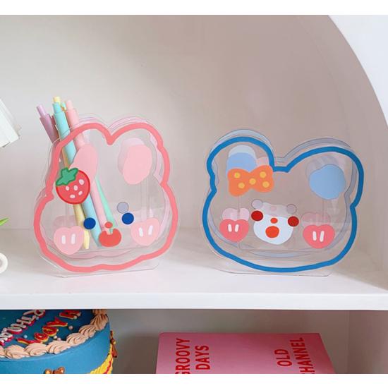 Acrylic Character Pencil Holder Ribbon Decorated Bear, Mixed Colors, 1 Piece, a Popular Character In Korea