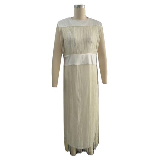 Evening Dress Multi Tassel Slim Waist Sleeveless Maxi Dress Round Neck Pure Color Ball Gown Slim Fit Dress for Office Parties Weddings